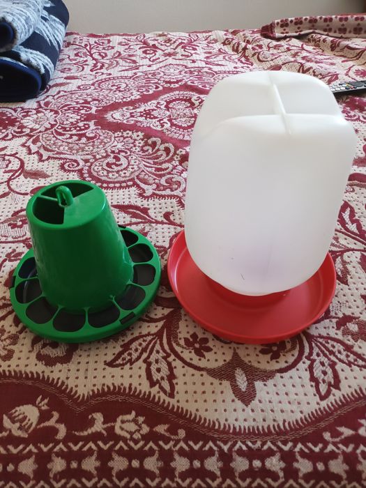 Um comedouro e bebedouro