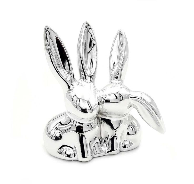 Króliczek wielkanocny królik lustrzany SREBRNY figurka ceramiczna