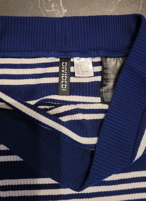 H&M Prążkowana Spódniczka obcisła ołówkowa w granatowo Białe paski