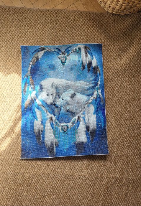 55x 40cm Obraz gotowy haft diamentowy wilki, obraz diamentowy