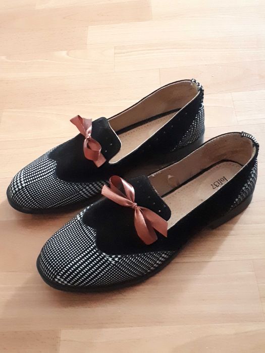 Buty LOFT37 Mokasyny skóra czarno-biale r.38