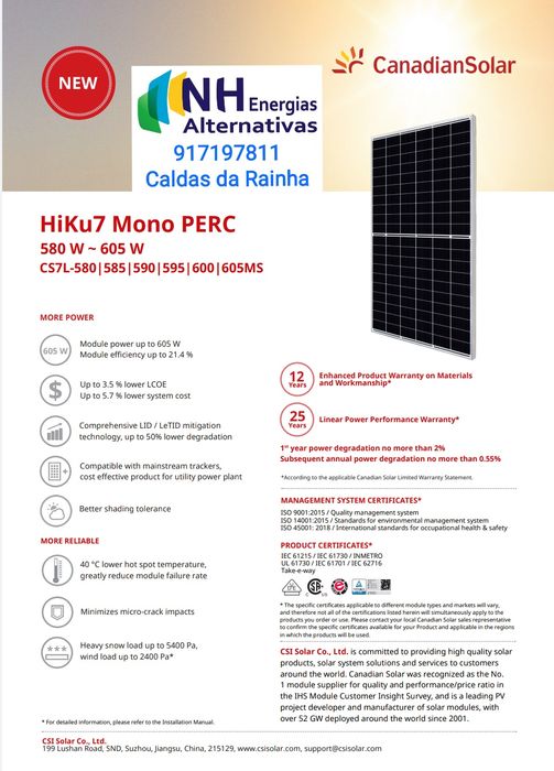 Canadian Solar 590W 600W Painel Fotovoltaico Mono Monocristalino Half