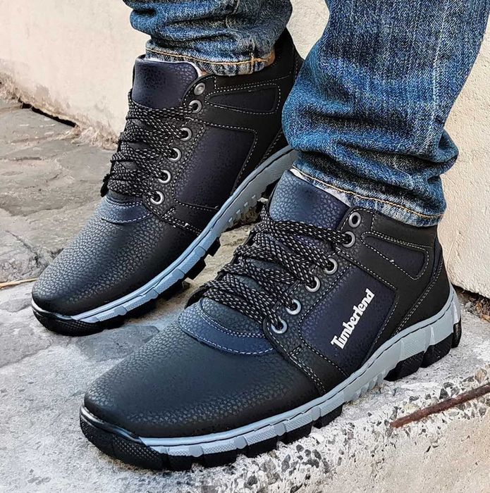 Зимние мужские ботинки кроссовки на Меху Timberland чёрные зима