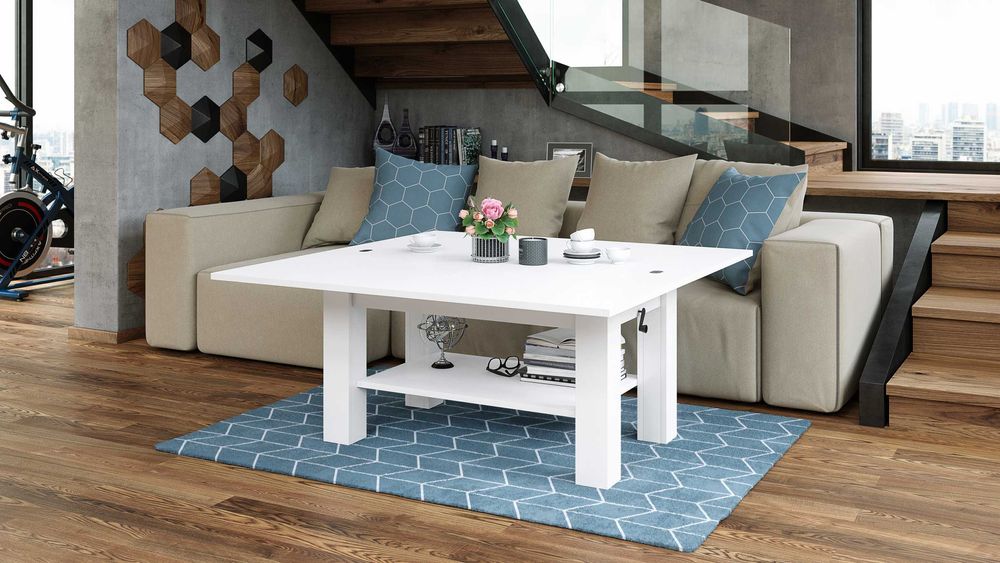 BRAWO Biały Mat - ŁAWA rozkładana podnoszona STÓŁ ŁAWOSTÓŁ Mazzoni