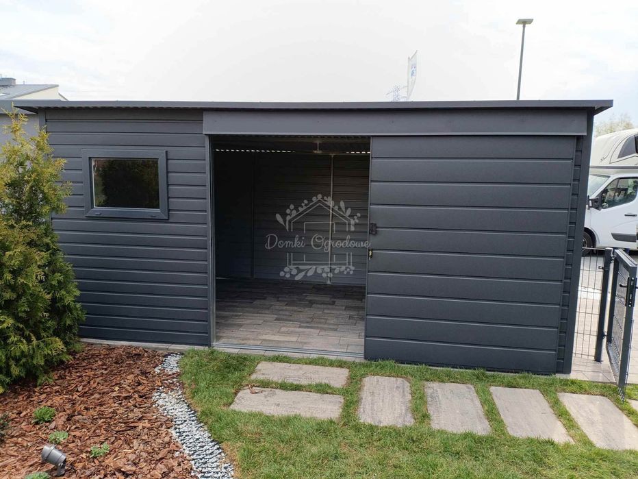 Schowek - domek ogrodowy 5,5x2,5m drzwi przesuwne  antracyt ID1086