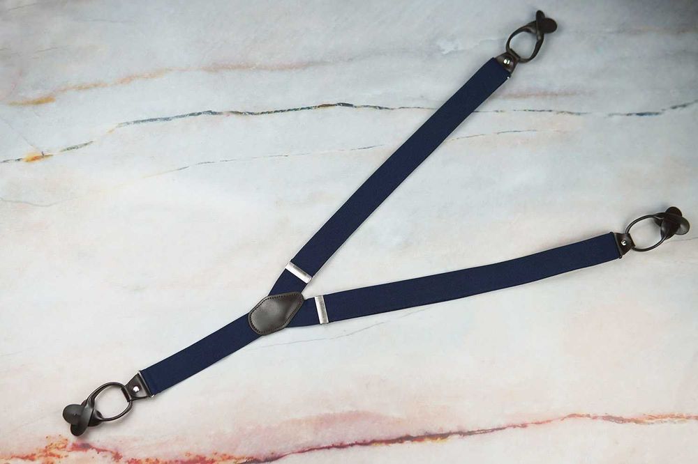 NOWE granatowe szelki na guziki do spodni męskie ślubne garniturowe