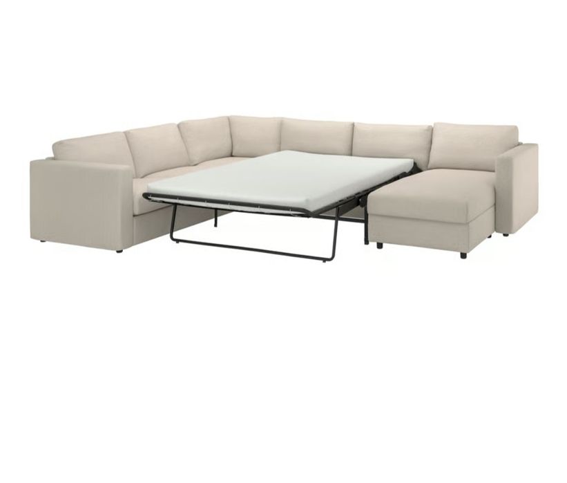 Nowa -40% ceny sofa ROZKŁADANA narożnik VIMLE z Ikea 5 os. Grunnared beż wymienne pok. Prawo/ lewostr