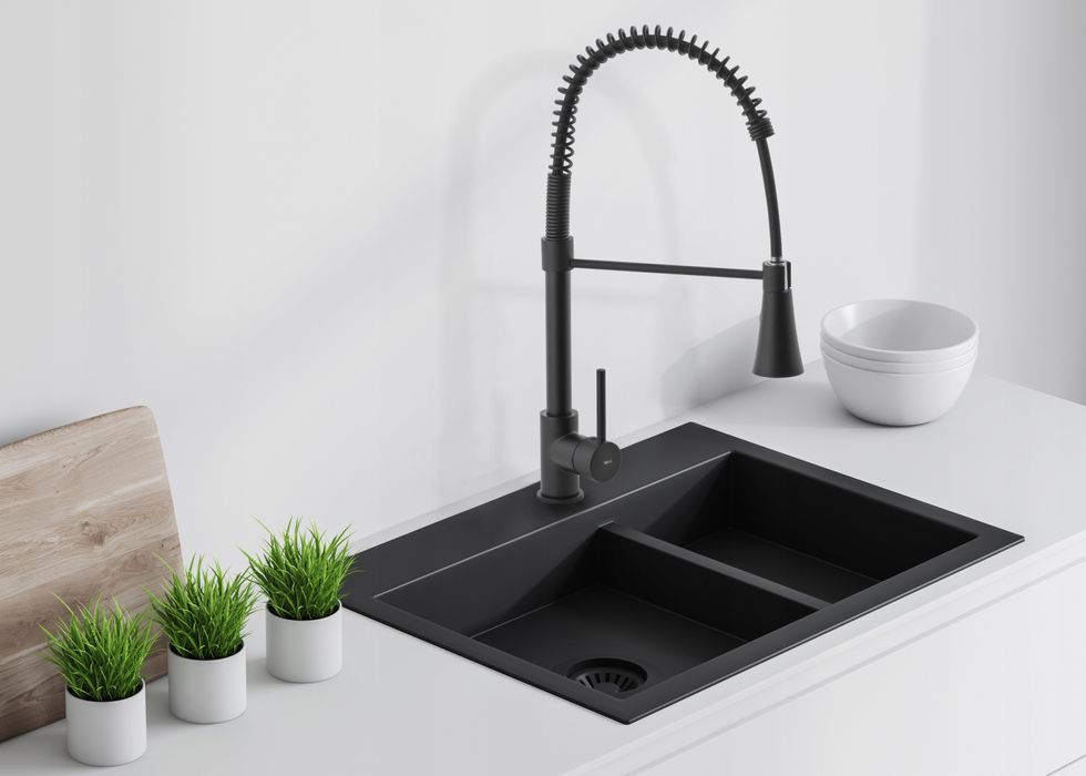 Bateria Kuchenna Czarna Wysoka Stojąca Elastyczna Wylewka Kran Zlewu