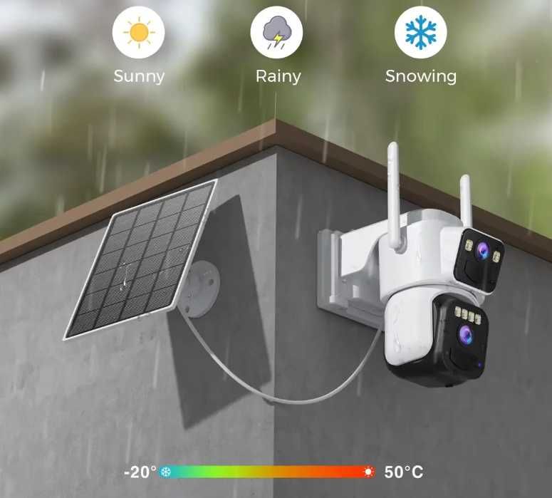 Вулична WiFi камера 8MP із сонячною панеллю, акумулятор 7800 мАг, 360°, IP66, автостеження