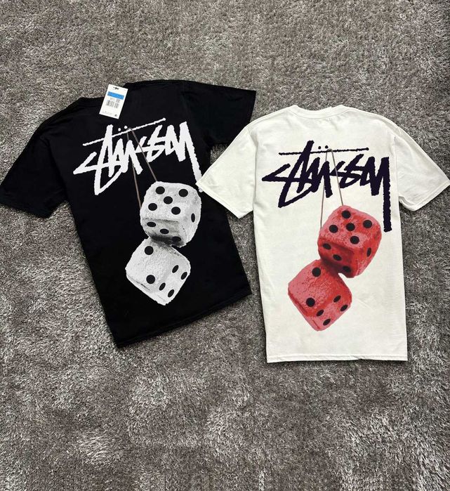 XS - XXL • Новая Футболка Stussy Fuzzy Dice • Чорна / Біла