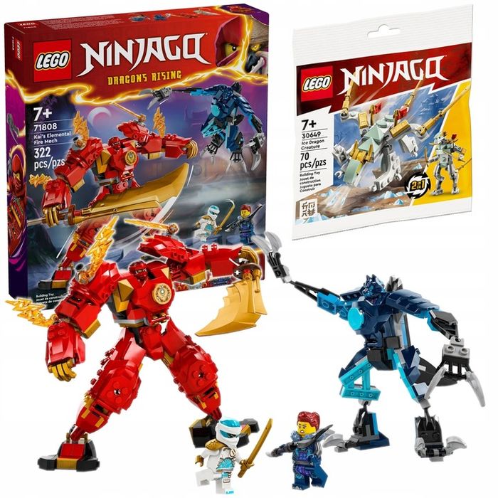 Lego Ninjago Mech Żywiołu Ognia Kaia 71808 + Lodowy Smok 30649