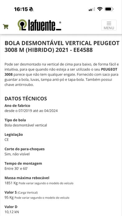 Engate reboque peugeot 3008 hybrid