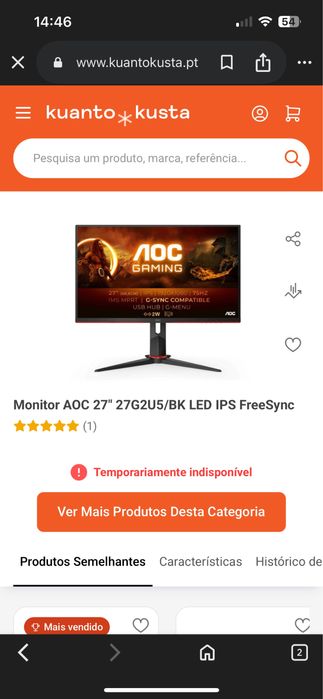 Monitor AOC 27" 27G2U5/BK LCD IPS FreeSync