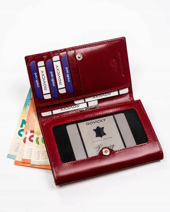 średni, wygodny portfel damski ze skóry naturalnej - rovicky