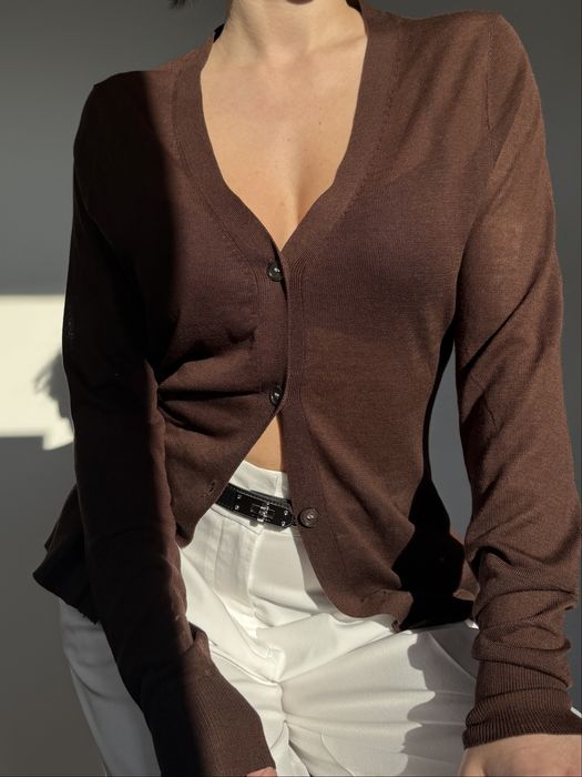 Кардиган ZARA новий шоколадний коричневий лонгслів напів прозорий