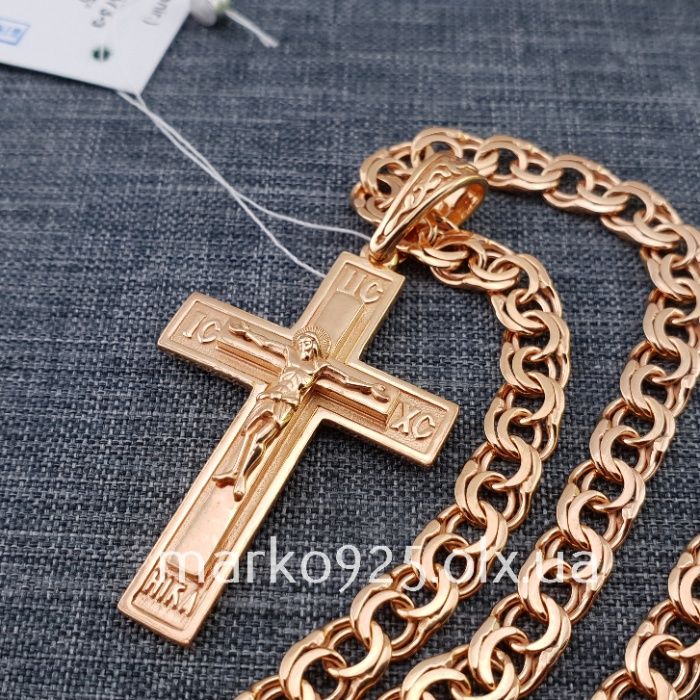 Позолота Серебряная цепочка и крестик Ланцюг позолота і хрестик