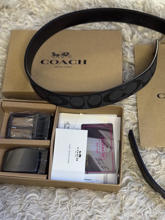 Чоловічий чорний ремінь Coach у подарунковому наборі