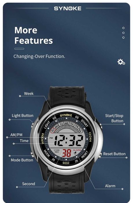 Damski zegarek cyfrowy Synoke sportowy elektroniczny stoper datownik
