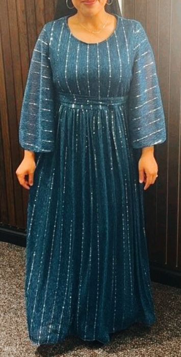 Sukienka turkusowa  maxi w srebrne cekiny okolicznościowa wesela  komunia bal