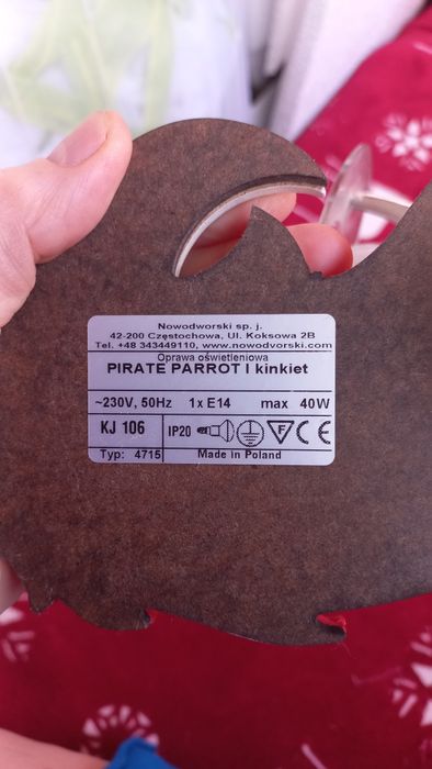 Бра, настінний світильник,  в дитячу, червоний, папуга, птах