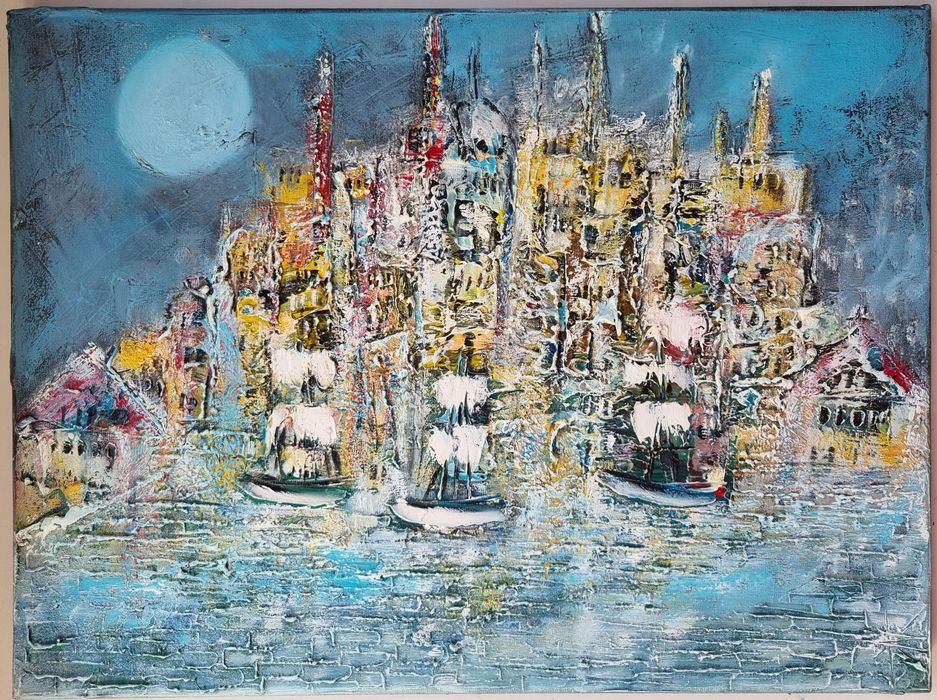 MIASTO obraz olejny 30x40 faktura farby RÓŻNE