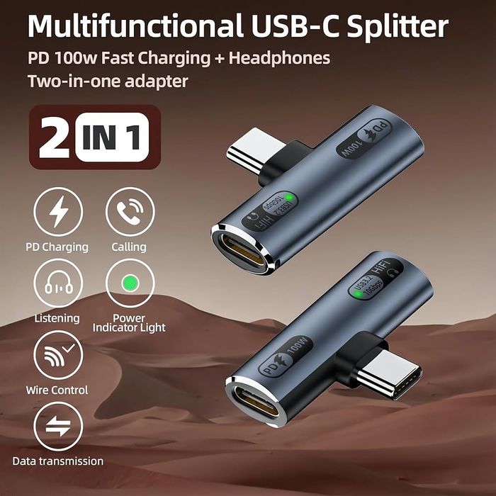 Leloco Adapter słuchawkowy USB-C – 2 w 1, 100 W, szybkie ładowanie