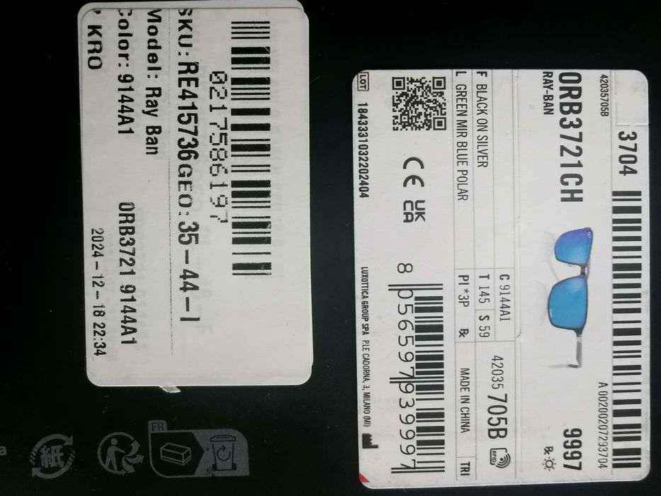 Ray-Ban szkła do okularów przeciwsłonecznych Rb 3721CH 9144A1  -nowe