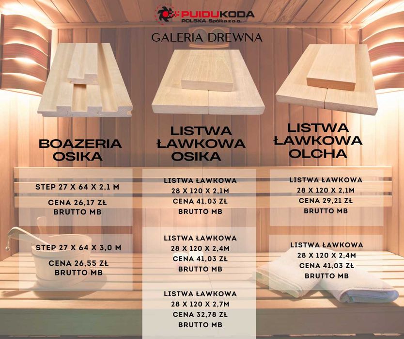 Boazeria do saun/panel ścienne STEP 27x64 osika Puidukoda/sauna/lamele