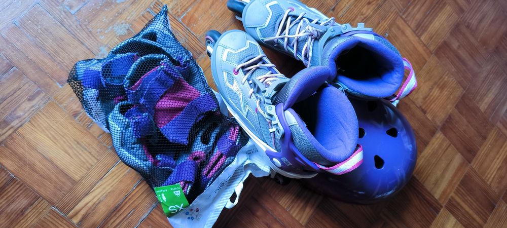 Patins em linha (criança 32-35) + set proteção XS