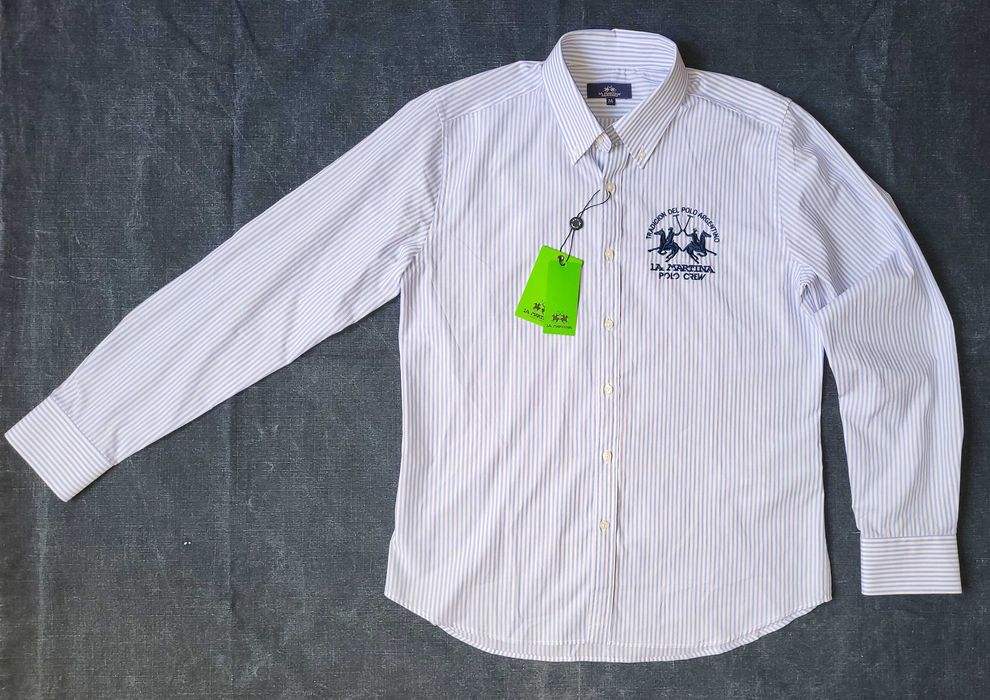 LA MARTINA koszula długi rękaw w paski i haftowanym logo, rozmiar M