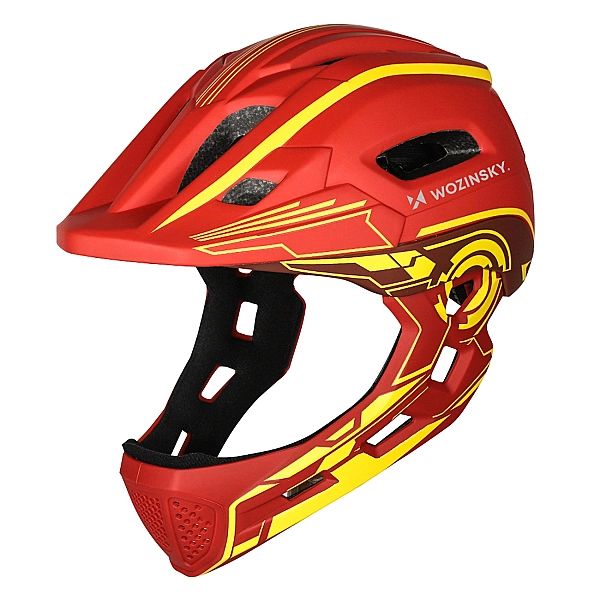 Kask rowerowy fullface dziecięcy Wozinsky z tylną lampką USB S - czerw