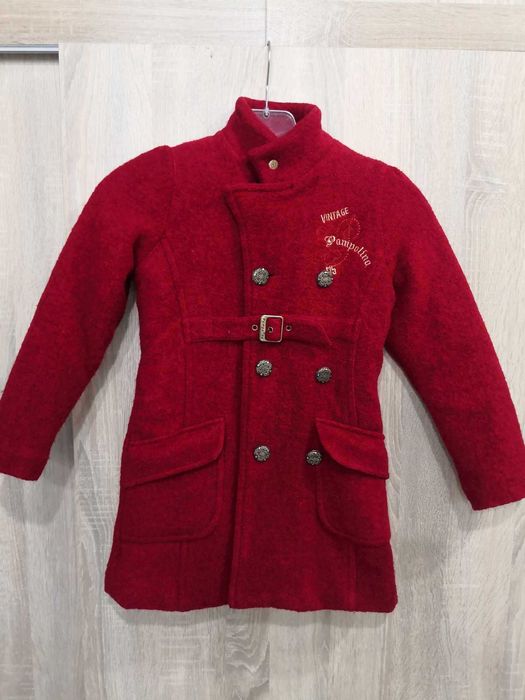Płaszcz wełniany vintage dla dziewczynki Pampolina rozmiar 116 cm