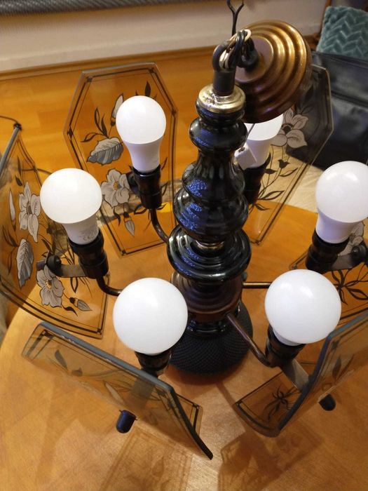 Oryginalna stara lampa - malowana na szkle