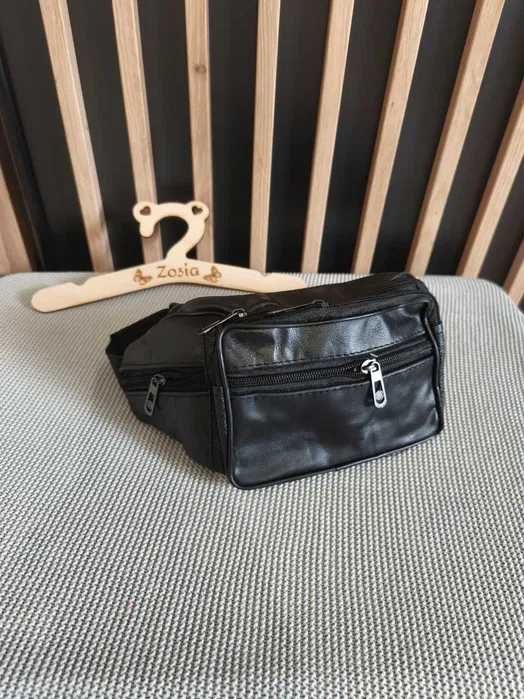 Czarna męska nerka saszetka na dokumenty na biodro zamek kieszenie