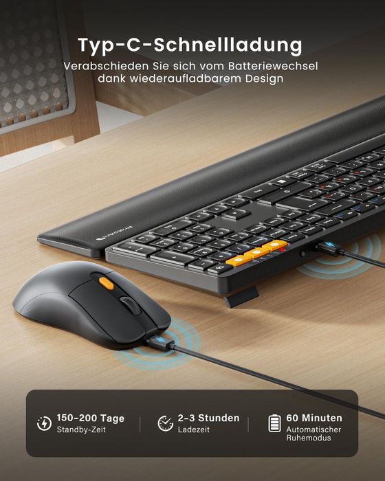 ProtoArc Zestaw Klawiatura i Mysz Bluetooth z Podpórką QWERTZ