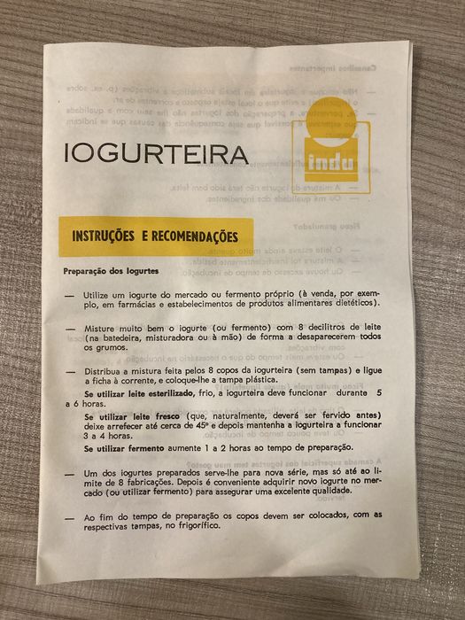 Iogurteira Indu, Antiga