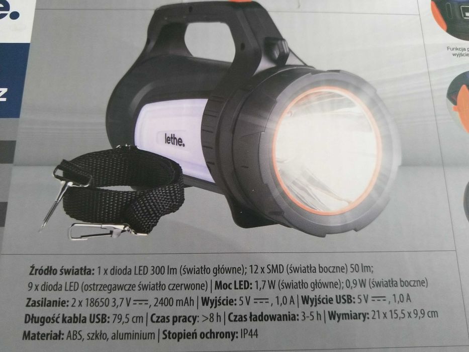 OKAZJA Latarka akumulatorowa szperacz Usb pasek powerbank Wysyłam