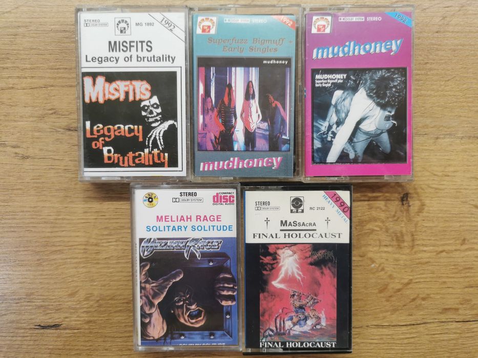 Zestaw kaset magnetofonowych 5 szt: MISFITS MUDHONEY MASSACRA MELIAH RAGE | Kultowe wydania MG Records ASTA RC | Punk Grunge Thrash Death Metal MC