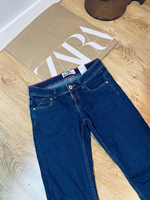 Granatowe jeansy damskie biodrowki terranova xxs