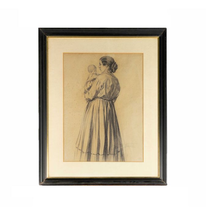 Pintura carvão mãe filho Modernismo | Joaquim Lopes