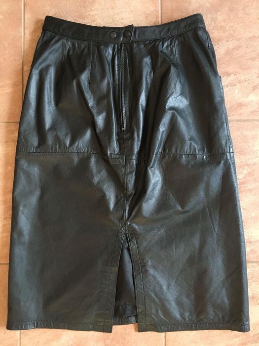 c&a czarna skorzana spodnica midi genuine leather 38 M
