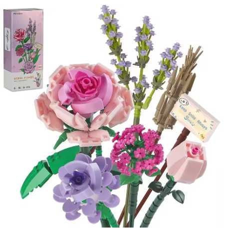 Klocki konstrukcyjne bukiet kolorowych kwiatów prezent 393 elementy 8+