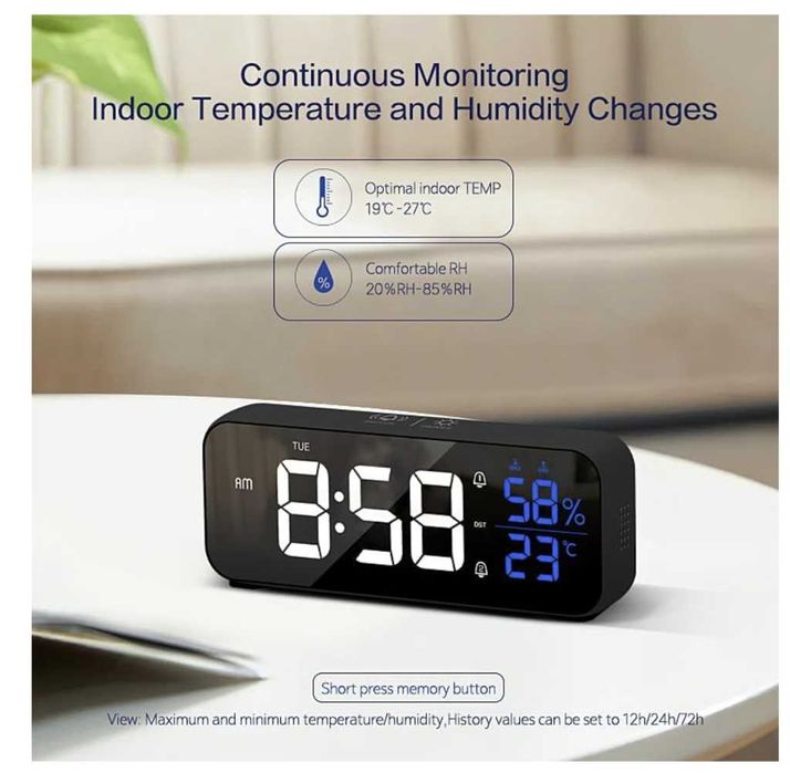 Cyfrowy budzik LED z funkcją drzemki lustrzany na USB