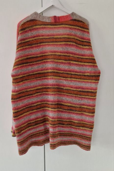 Zara wełniany alpaka kardigan w paski sweter