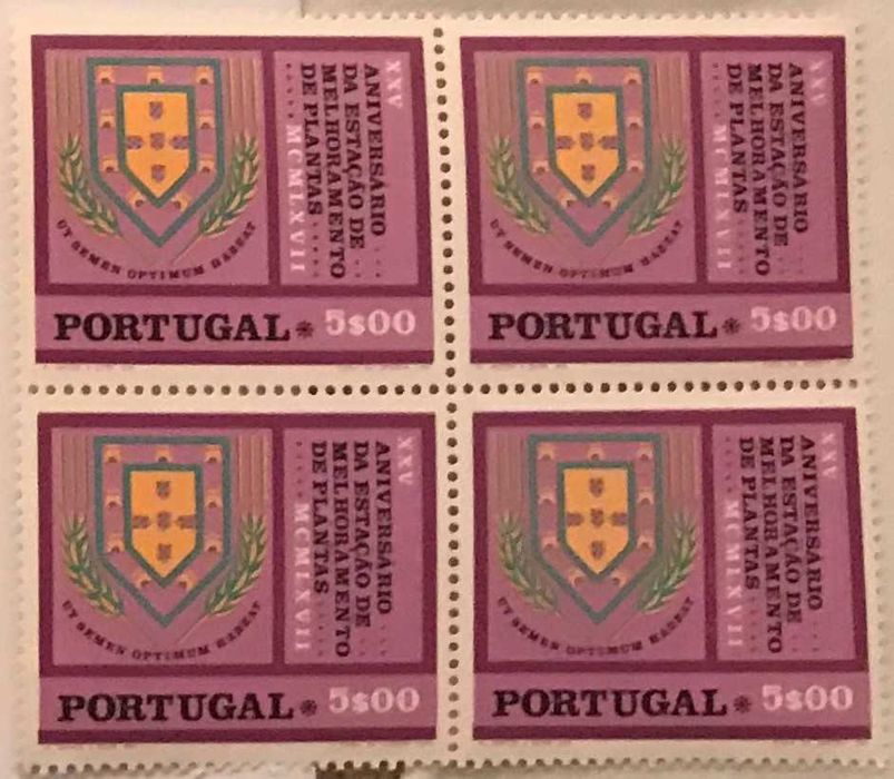 Quadra de selos de 5$00-25. aniv. Estação de Melhoramento Plantas-1970