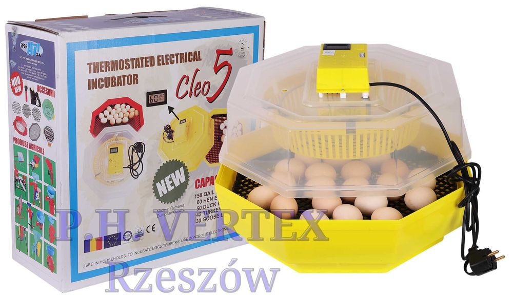Inkubator CLEO 5TH 60 Jaj Wylęgarka Klujnik LCD Termometr Higrometr
