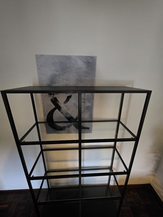 Estante preto-castanho/vidro 100x175cm