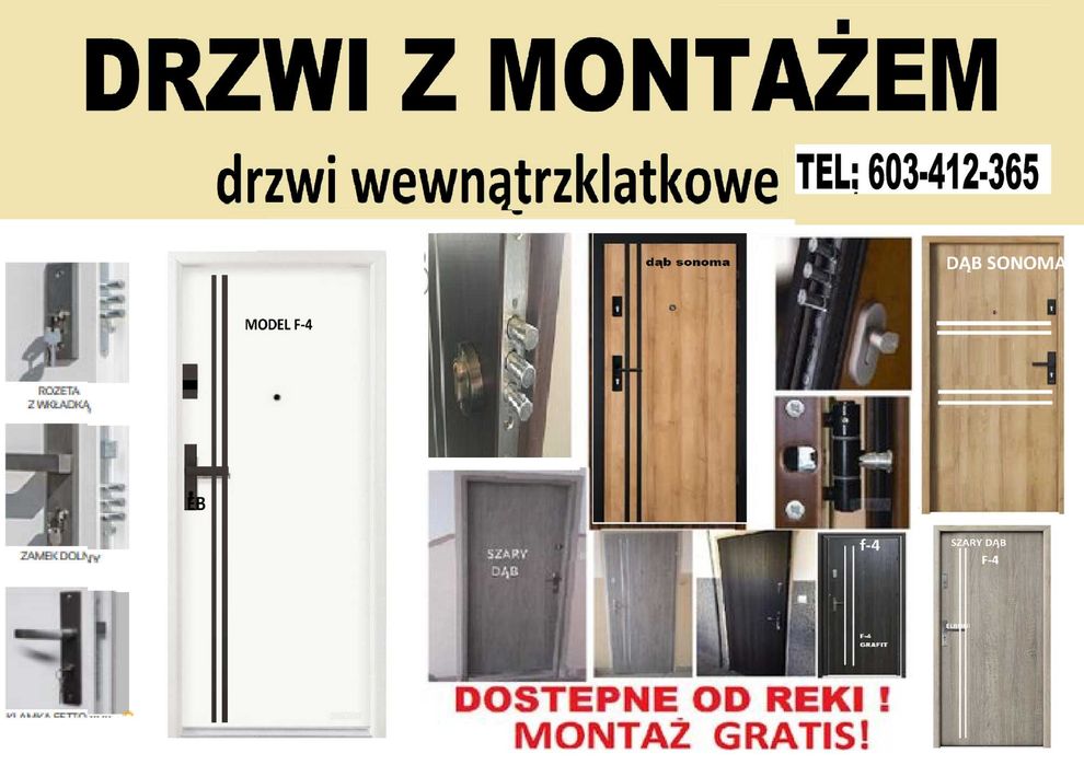 Drzwi ZEWNĘTRZNE wejściowe z montażem GRATIS ,wewnątrzklatkowe