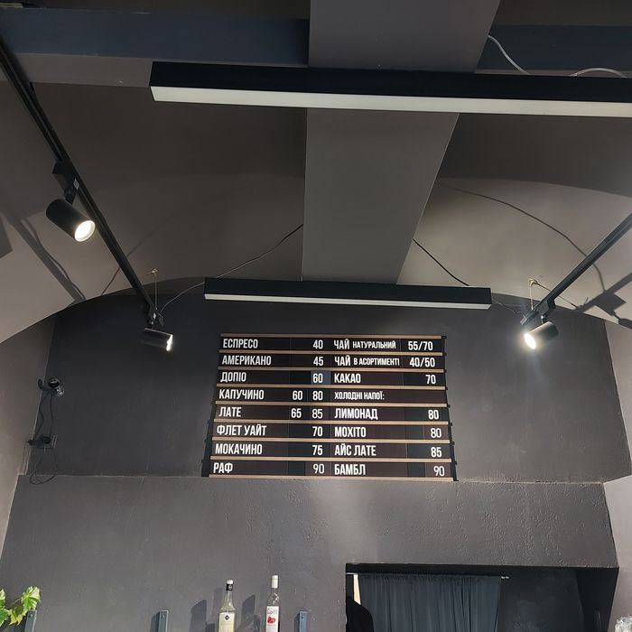 Меню наборне з назвами і цінами