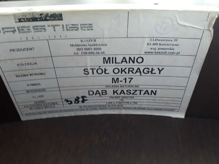 Stół okrągły prestige Milano - fornir - Dąb kasztan 116 cm rozkładany